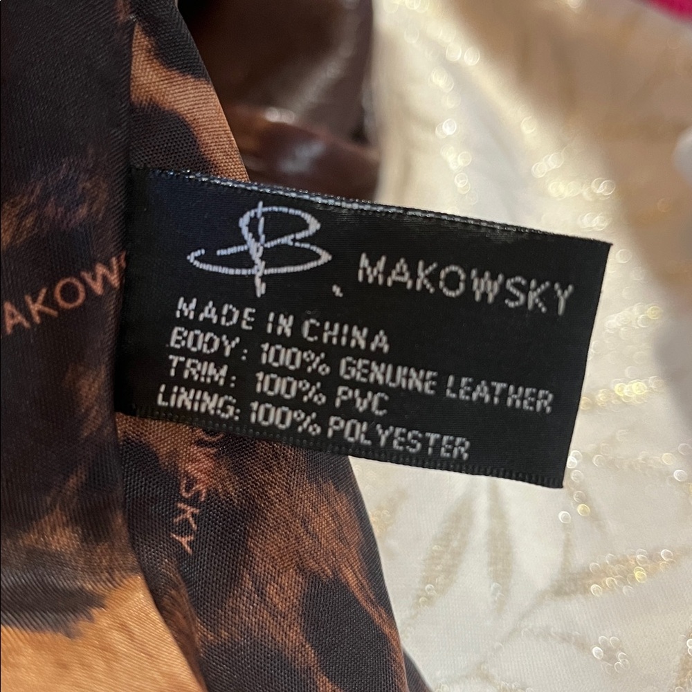 B. Makowsky Dark Brown Slouchy Brown Leather HoBo Shoulder Bag Metallic Details - Picture 13 of 17